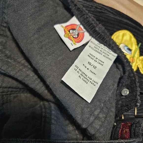 Vintage Looney Tunes Tweety Bird Corduroy Bib Overalls Girls Size 10/12 Black - Picture 9 of 10